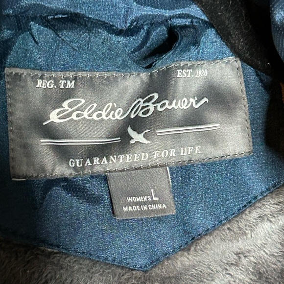 Eddie Bauer Sun Valley Down Parka Coat Women's Navy Blue Puffer Hood size L - Picture 9 of 13